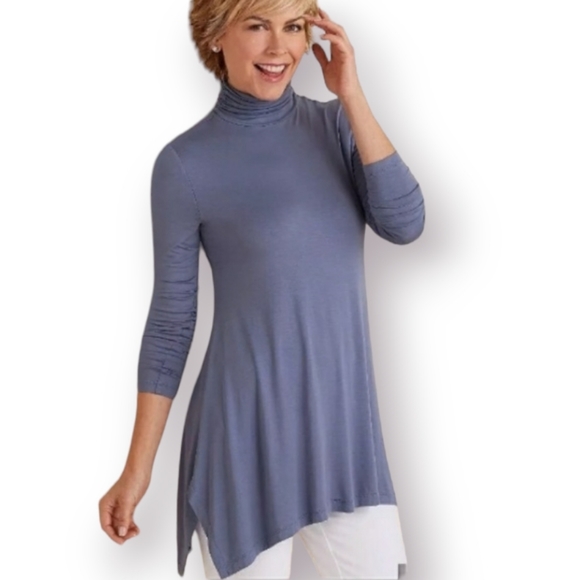 Soft Surroundings Blue Timely Turtleneck Long Sleeve Tunic Dress Size L - Picture 1 of 7